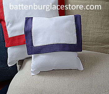 Envelope Pillow.Baby Size 8 in. White with Imperial Purple Trim. - Click Image to Close